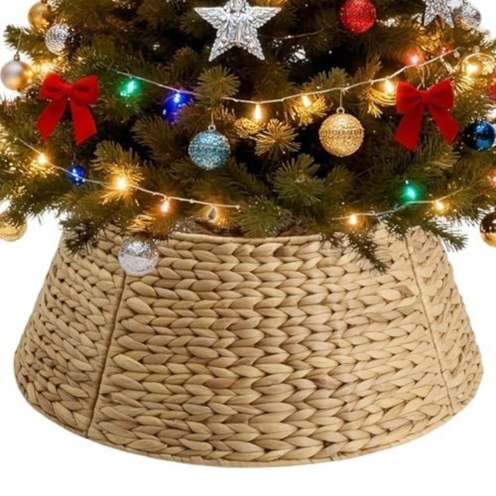 24 inch Christmas Tree Collar Handcrafted Natural Woven Xmas Ring Skirt